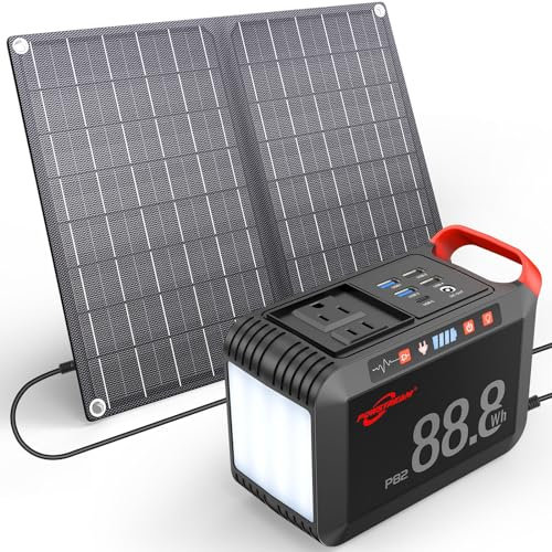 POWSTREAM - Generador solar de 88.8 Wh con panel solar incluido, batería de iones de litio con salida USB de CA para acampar al aire libre, aventuras, hogar, emergencias y viajes
