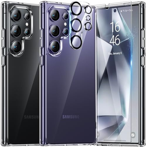 UniqueMe für Samsung Galaxy S24 Ultra Hülle, 5-in-1-Set Handyhülle für Samsung S24 Ultra Case Rundumschutz Schutzhülle Cover,1 Handyhülle & 2 Schutzfolie & 2 Kameraschutz - Transparent