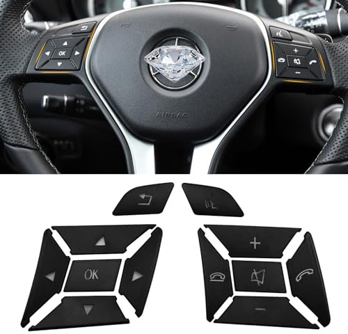 TTCR-II 12PCS Kompatibel mit Lenkrad Knopf Schalter Aufkleber Mercedes Benz Classe A B C E G ML GL GLK GLA CLA CLS SL Mercedes Lenkrad Tasten Schalter Aufkleber Lenkradknopf Dekorativer-Schwarz