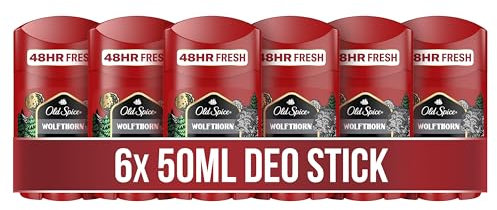 Old Spice Wolfthorn Deostick für Männer, 6x50 ml, 24/7 Frisch bei täglicher Anwendung, langanhaltender Duft in Parfumqualität, Schutz vor Gerüchen, Ohne Aluminiumsalze, unsichtbar auf Schwarz und Weiß