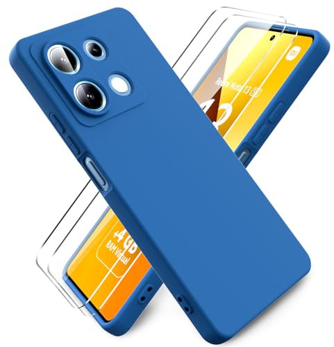 Ikziwreo - Hülle für Xiaomi Redmi Note 13 5G Handyhülle, mit 2 Stück Displayschutzfolien, Reiner Farbe Ultradünne Weich Silikonhülle, Stoßfeste Anti-Scratch Gummi Schutzhülle - Blau