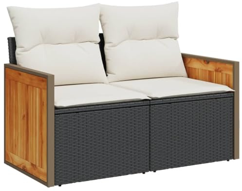 vidaXL Gartensofa mit Kissen 2-Sitzer Schwarz Poly Rattan