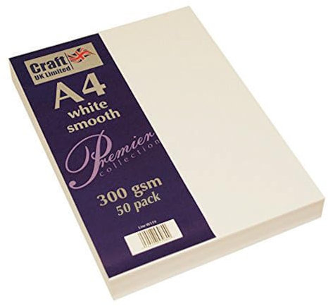 Craft UK 2485 Karton, A4, Weiß, glatt, 300 g/m², 50 Blatt