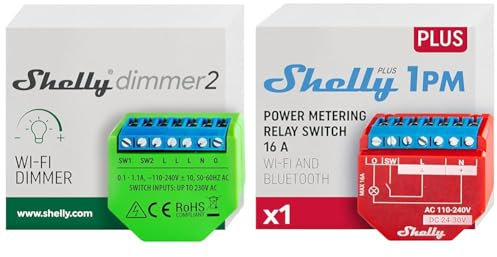Shelly Dimmer 2 Intelligenter Wlan Dimmer Kein Neutralleiter nötig Hausautomatisierung & Plus 1PM WLAN & Bluetooth Relais Schalter mit Strommessung| Smart Home Hausautomation