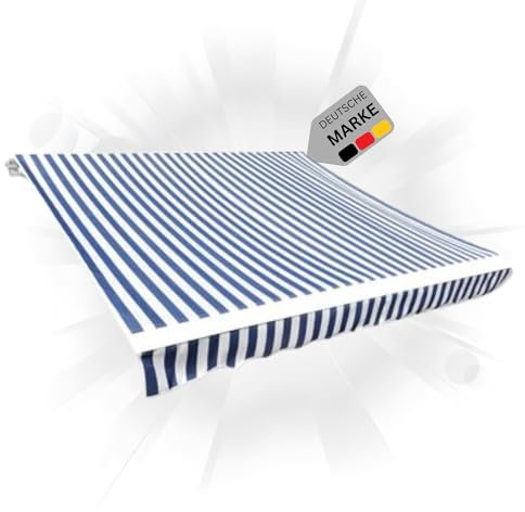 DELUKE® Markisenbespannung Markisenstoff Wasserabweisend Reißfest | Blau-Weiß, für 350x250cm Rahmen | Markise mit Volant Markisen Ersatzstoff Markisentuch Sonnenschutz Markisenzubehör