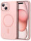ESR Coque pour iPhone 15 avec MagSafe, Charge Magnétique, Coque Fine en Silicone Liquide, Absorbant Les Chocs, Protection de l'écran et de l'appareil Photo, Série Cloud, Rose Solide