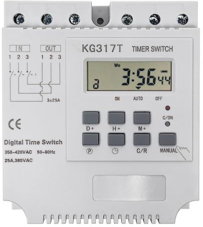 ERnonde Zeitschaltuhr Digital, 380V 3Phasen Digital Zeitrelais Programmierbar Zeitschaltuhr 25A für Steuerstrom-Zeitschalter Mikrocomputer Wasserpumpe Weiß