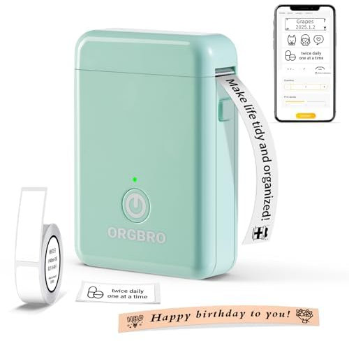 ORGBRO X1 Etikettendrucker, Etikettiergerät Mini Bluetooth Thermal Labeldrucker Selbstklebend Beschriftungsgerät, Tragbarer Label Maker für iOS/Android, Etikettiermaschine für Zuhause, Büro (Grün)