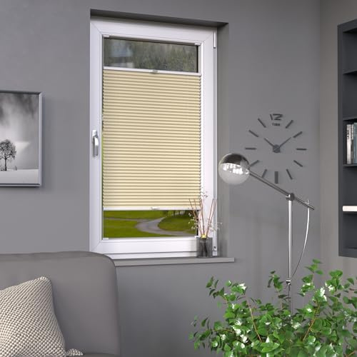 Deco-Raum Plissee auf Maß Hellbeige Fenster Plisseerollo Faltstore Jalousie Sonnenschutz Sichtschutz lichtdurchlässig Rollo für Fenster & Tür B:71-80 cm, H: 101-150 cm
