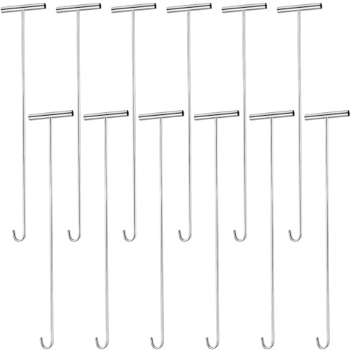 Zonon 12 Pack 31 5th Wheel Pin Puller Solid Steel Chrome Plated Fifth Wheel Pin Puller Heavy Duty Portable Type Lifting Hooks for Pulling Storm Drain Manhole Covers, J Hook