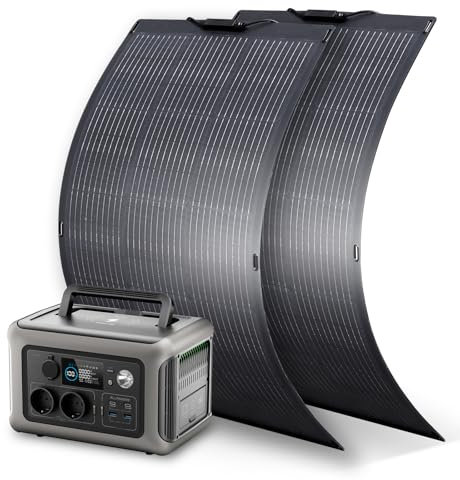 ALLPOWERS R600 Generatore Solare con 2 Pannli Solari Flessibile da 100W, 299Wh LiFePO4 Power Station Portatile, 600W (Punta 1200W) Uscita CA, Alimentazione Mobile per Giardino, Viaggio