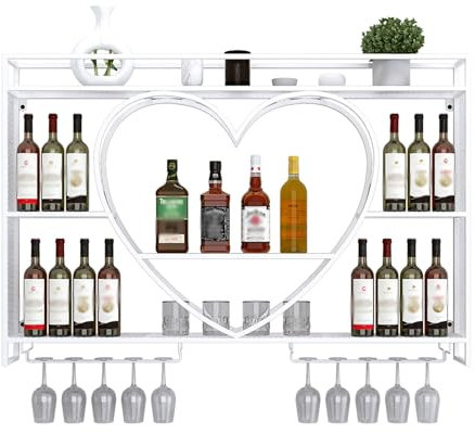 forestalk Wall-Mounted Wine Racks With Glass Holder,Bar Shelves For Liquor Bottles,Heart Shape Wine Holder With Shelves,Wine Bottle Shelf Display Stand,For Living Room,Wine Cellar