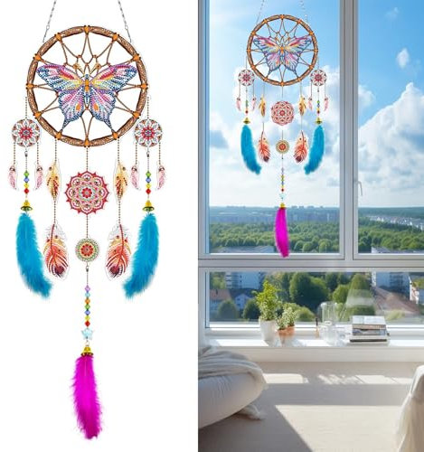 posionks 1 Stück TraumfäNger Bastelset Schmetterling Dreamcatcher Diamond Painting Basteln MäDchen Diamond Painting TraumfäNger Spielzeug Ab 4-12 Jahre Kreatives für MäDchen