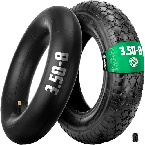 MOOVMOOV Pneu Brouette 3.50-8 avec Chambre à air Valve Droite TR13 - Pneu de Brouette 4PLY Renforcé - Installation Simple et Rapide - Compatible Pour Roue 3.50-8 - Not for Highway Use