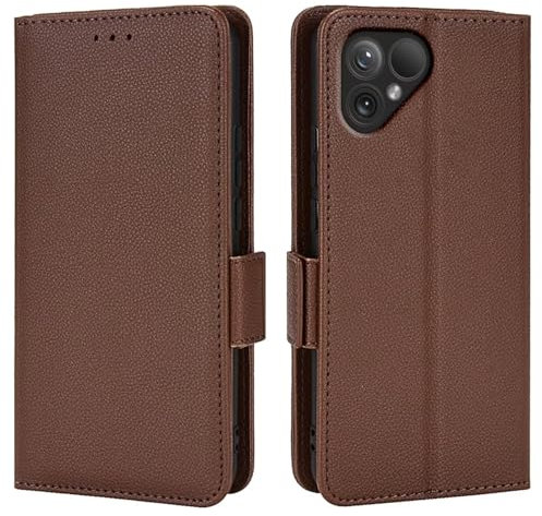 Topme Leder Tasche Hülle für Smartphone, Compatible with Fairphone 5 (6.46 Inches), [einfache Telefonhülle mit Litschi-Muster] - Braun