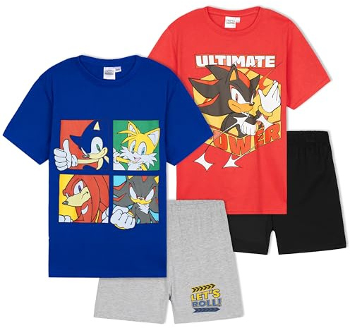 Get Trend SONIC THE HEDGEHOG PJs Boys 2 Pack Short Sleeve Pyjamas Set Shadow Lounge Sets Nightwear Gamer Gifts for Boys (5-6 Years, Multi Sonic 2 Pack)