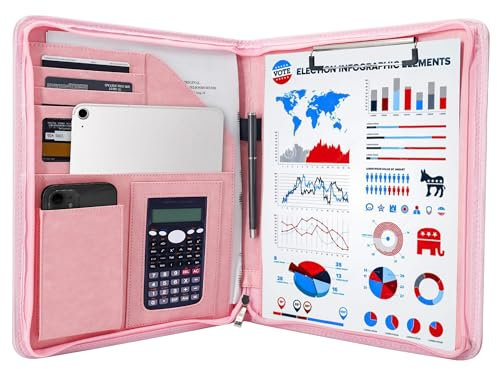 GraduatePro Porte Documents A4 Cuir Bloc Note Reunion Homme Femme Organisateur Dossier de Conférence Portfolio pour Réunion/Bureau/Carte Visite Professionnel Rose