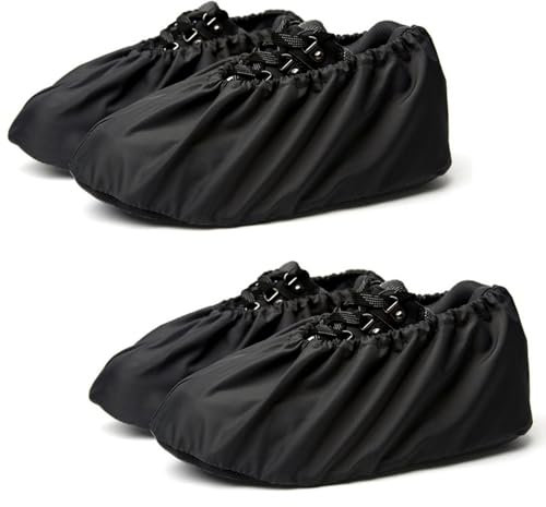 2 Paia Copriscarpe Riutilizzabili,Copriscarpe Lavabili,Copriscarpe Antiscivolo Riutilizzabili,Copriscarpe Antipolvere,con Tappetino Antiscivolo(Nero)