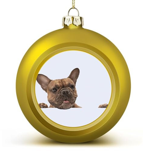 Goldene Weihnachtskugel – Französische Bulldogge Weihnachtskugel, hängende Ornamente, Tierwelpe, Andenken, Souvenir für Weihnachtsbaum, Dekoration, saisonale Feiertagsparty-Zubehör