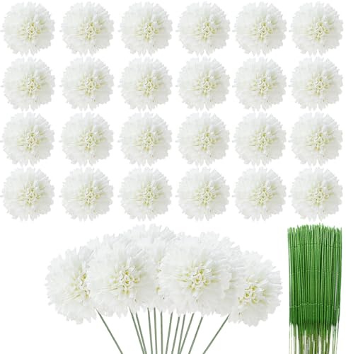 HinyoCo 36 Pcs Artificial Chrysanthemums Heads Ball Flowers，Silk Chrysanthemum Ball Bouquet White Bouquets Hydrangea for Home Office Coffee House Parties and Wedding (Ivory White)