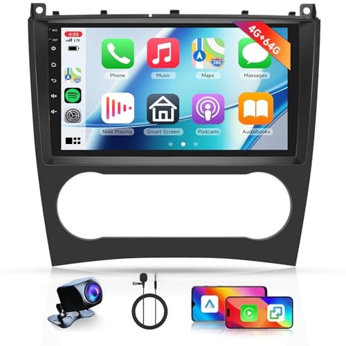 4G+64G Autoradio für Mercedes-Benz C-Klasse/GLK W203 C200 C230 C240 C320 C350 CLK W209 2005-2009 mit Carplay Android Auto, Hodozzy 9 Zoll Touchscreen mit Navi Bluetooth WiFi DSP FM/RDS Rückfahrkamera