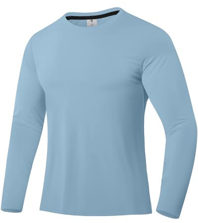 Men's Rash Guard Shirt UPF 50+ Sun Protection Clothing Long Sleeve T-Shirts for Men Lightweight Quick Dry SPF UV Swim Shirts Cyan 04 M