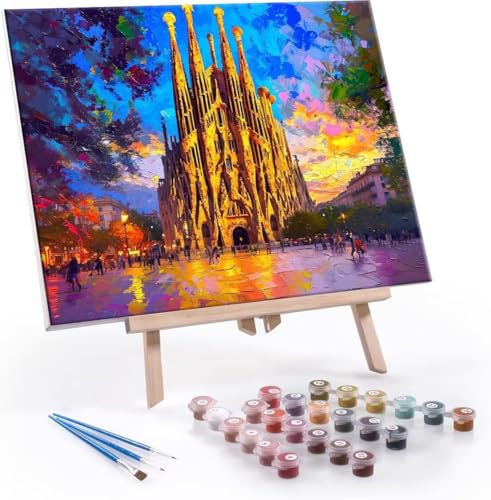 Hyupuanj Peinture par numéro Kits pour Adulte, L 'église Peinture à l'huile Kits, avec Pinceaux et Acryliques Bricolage Peintures Kits pour la Décoration de la Maison 8x12 in(sans Cadre) X-257