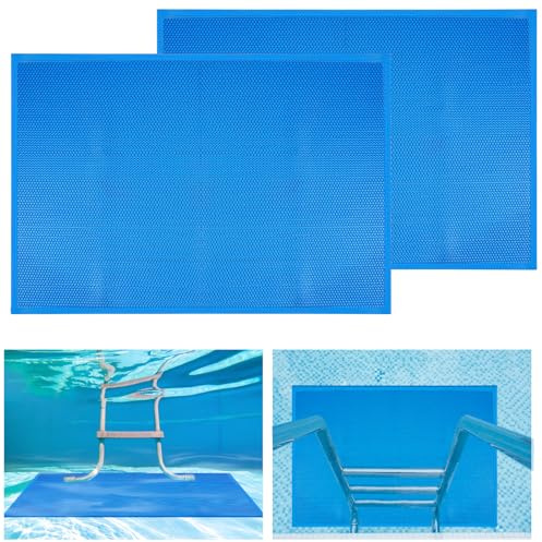 2 Pcs 36 * 24inch Pool Ladder Step Mat,Large Non-Slip Pad for Pools Protective,Outdoor Floor Mats, Restaurant Commercial Kitchen Entrance,0.2in Thickened Mats for Pool Slides Ladder Pool Stairs (blue)