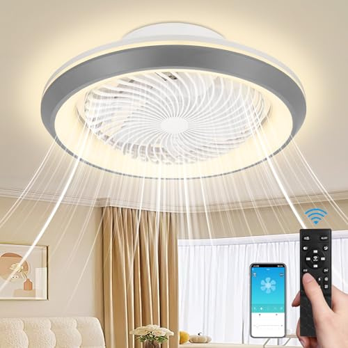 wowspeed Ventilador de techo moderno con iluminación y control remoto, 75 W, lámpara de techo de 49 cm con lámpara regulable, 3 temperaturas de color y 6 velocidades, silencioso, color gris