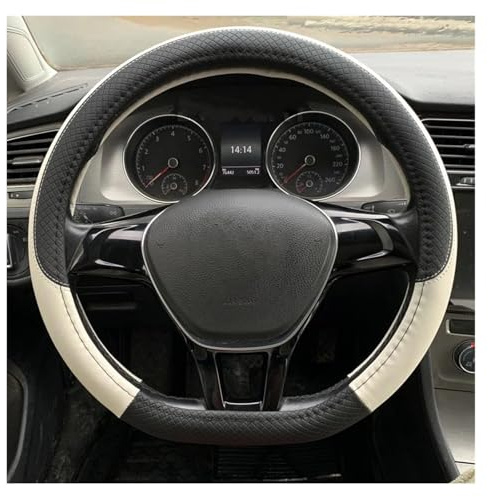 SQIFBA Lenkradabdeckung Für VW Für Golf 7 2008-2020 Für Scirocco Für Jetta Für Tiguan 2016-2020 D-Form Leder-Autolenkradabdeckung rutschfest Lenkradbezug(Weiss)