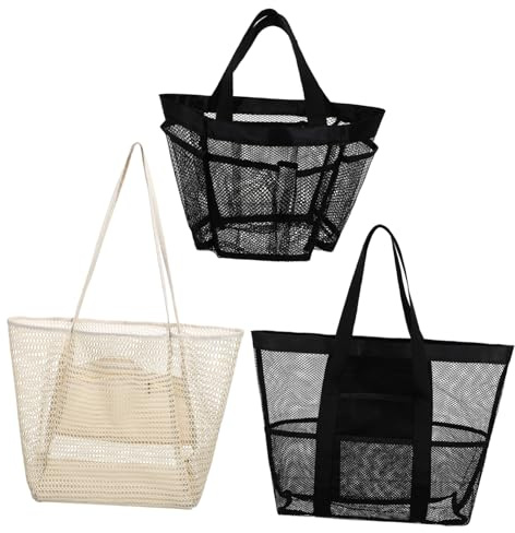 WOFASHPURET 3stücke Netz-Strandtasche Für Männer Große Netz-Reisetasche Swim-Bag Aus Nylon Picknicktasche Für Urlaub Einkaufstasche Für Strand Netz-badetasche Mit Griffigkeit