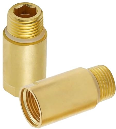 Messing Hahnverlängerung 1/2 Zoll 50 mm, 2 Stück DN15 Gewindeverlängerung | 1/2 Zoll Anschluß Verlängerung Fitting, Hahnverlängerung Gewindefitting für Trinkwasser und Heizung Installation
