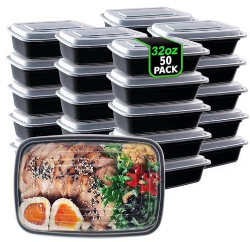 AIDOU 50 Pack Meal Prep Containers Reusable, BPA Free Food Prep Containers with Lids for Durable Plastic, Stackable, Microwave, Freezer & Dishwasher Safe (1000ML/32 oz)