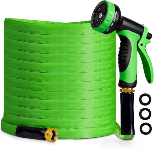 Manguera de riego 15 m, 10 boquillas multifuncionales, antinudos, flexible resistente, verde