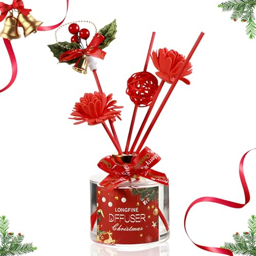 WEILAOK Christmas Diffuser, Christmas Reed Diffuser, christmas Diffusers for Home, Long-Lasting Fragrance Reed Diffusers for Home, Suitable for home, Office, Bedroom, christmas, Ebony Rose, 120ml