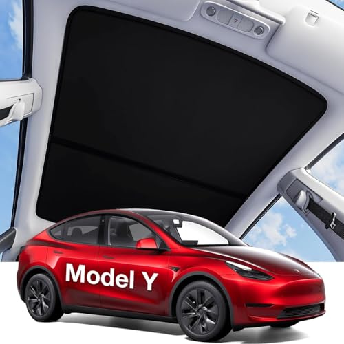 Aputoxz 2025 Tesla Model Y Magnetischer Dach-Sonnenschutz [Kein Durchhängen, Vollständige Abdeckung] Faltbarer Hitzeschild Sonnenblende mit Eiskristall-Reflexschicht für Modell Y 2017-2024, Schwarz