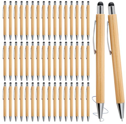 SUNOYA 50 Stück Kugelschreiber Set Mit Touchpen, Bambus Kugelschreiber Holz Druckkugelschreiber Holzkugelschreibe Für Universelle Touchscreen Geräte Für Schule, Büro, Haushalt