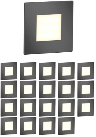 ledscom.de 20x LED Treppenlicht/Wandeinbauleuchte FEX für innen und außen, eckig, anthrazit, 85 x 85mm, warmweiß