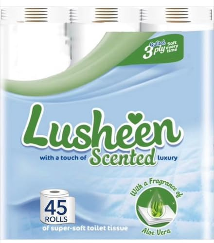 Lusheen Aloe Vera Soft Quilted Toilet Rolls Bulk Buy - Super Quality 3 Ply Toilet Tissue Roll Provide Ultimate Comfort- Pack of 45 Rolls (1 x 45 Pack) Aloe Vera 3 Ply Toilet Rolls (1 Pack- 45 Rolls)