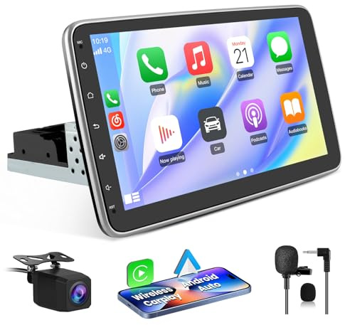 Hexinex Autoradio 1 din Android 13 Universel Voiture avec Caméra de Recul | Écran Tactile 10 Pouces | GPS, Carplay, Android Auto | WiFi, Bluetooth, FM RDS, USB | Commande au Volant [1Go+32Go]