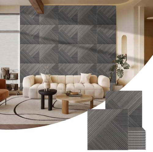 BUBOS 6 Stück Akustikpaneele selbstklebend für Wand und Decke – Schallschutz aus Polyesterfaser mit Akustikwandpaneele Wandverkleidung Schwarznuss (60x60x0.9cm)