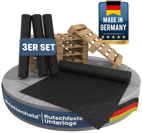 Mattenheld® Antirutschmatte Ladungssicherung 3er Set 120x80 cm Gummimatte | Rutschhemmende Gummigranulatmatte | als Kofferraummatte & Bautenschutzmatte 3mm | recycelt, für Anhänger & Werkstätten