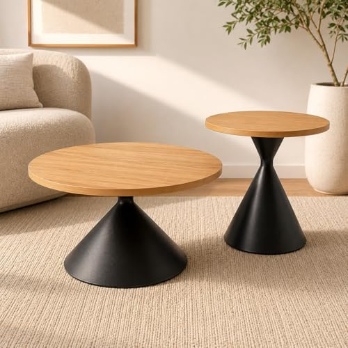 JAZYKA Table Basse Salon Ronde gigogne – Set de 2 – Design Moderne – Table d’appoint ou Bout de canapé – Modèle Aurea (Noir)