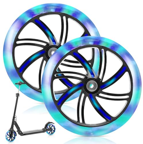 2 Stück 200mm Ersatzräder, Scooter Rollen, Anti-Rutsch Roller Räder, City ScooterRollen für Roller und Kickscooter (Leuchtreifen 200 * 30mm)
