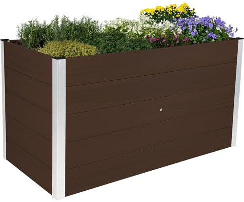 dobar® XXL Hochbeet aus WPC – WPC Pflanzkasten mit Aluminium-Kanten – Großes Gartenbeet mit Bodenkontakt – Pflegeleichtes Holz-Kunststoff Hochbeet 700 L– 150x70x75 cm - Dunkelbraun