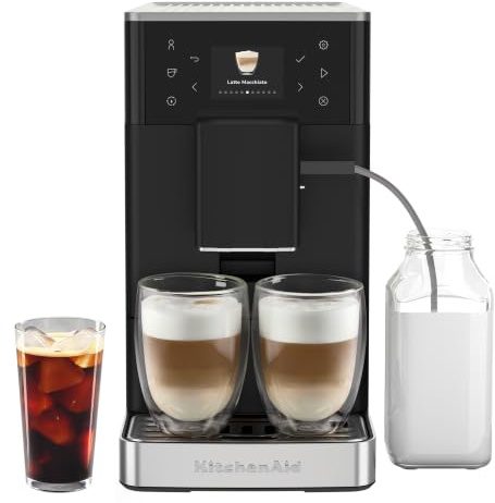 KitchenAid KF3 Cafetera Espresso Automática, Sistema AutoMilk, Molinillo IntelliGrind, 15+ Recetas, Café Frío, Pantalla Color 6cm, 15-18 Bar, Negro Mate