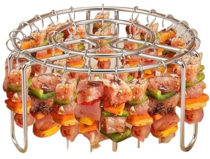 Air Fryer Rack Round 6.49 Inch with 24PCS Metal BBQ Kebab Skewers | Air Fryer, Non Stick Barbeque Skewers, Vertical Heat Resistant Stainless Holder For Barbecue Corn Vegetable Fish Shrimp