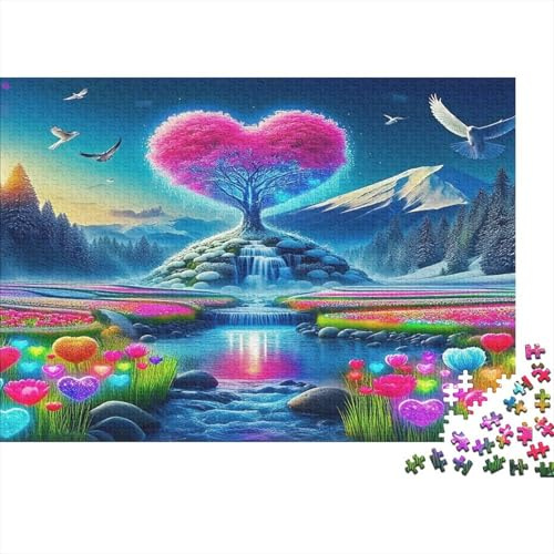 Dream Heart Tree 1000 Piece Paper Jigsaw Puzzle for Adults Thick Paper Educational Heart Shape Tree Jigsaw Tabletop Art Decor 70x50cm/1000pcs