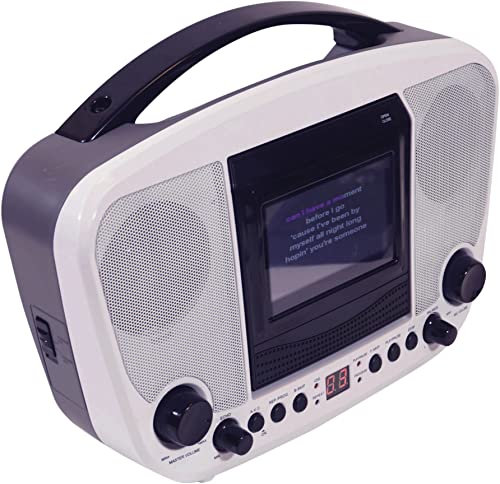 Mr Entertainer Portable CDG Bluetooth Karaoke Player with built in 3.5 monitor & 40 Track 2017 Hits Discs (White/Black)