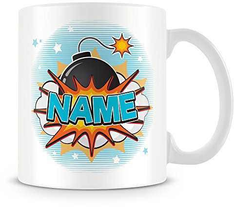 Personalised Mug - Add Name - Comic Design - Ideal Mug for Work or Gift - Blue